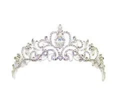 結婚式 ウェディング アクセサリー ティアラ 王冠 パール ラインストーン 花嫁 パーティー ブライダル シルバー (プリンセス タイプ) 