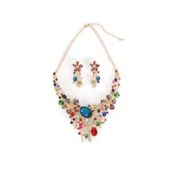 [ＫＫ　Ｓｏｌｉｓ] オーキッド 蘭モチーフ ピアス＆ネックレスセット マーキス＆ティアドロップクリスタル 演奏会 ダンス 発表会 プレゼン ブライダル アクセサリー (マルチカラー) 