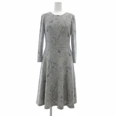 カールパークレーン KarL Park Lane 美品 線画ニットプリントワンピース ひざ丈 丸首 長袖 5 グレー 総花柄 /YJ