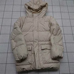 ◇ ⊇ 【ユニクロ UNIQLO】キッズ ダウンジャケット 140 ベージュ系 フード付き E  【1508260018760】