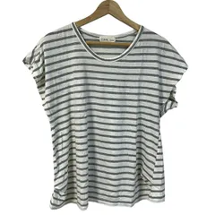 Plantation(プランテーション) 半袖Tシャツ サイズM レディース - 白×ライトグレー クルーネック/ボーダー/1mile