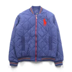 Polo Ralph Lauren ビッグポニー 中綿 キルティング スタジャン L ネイビー ジップアップ リブライン 刺繍