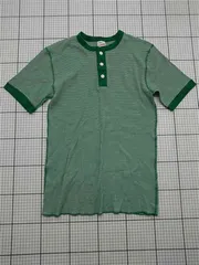 ◇ ⊂ ヘルスニット Healthknit ボーダー半袖ヘンリーネックTシャツ グリーン系 メンズ Lサイズ E  【1511110021414】