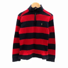 ポロ ラルフローレン POLO RALPH LAUREN カットソー ハーフジップ 長袖 ボーダー柄 ロゴ刺繍 M(10-12) 150㎝ 赤 レッド 紺 ネイビー /HO32 男の子