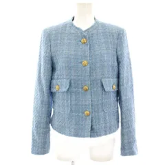 ザラ ZARA ツイードジャケット ノーカラージャケット 金ボタン S 水色 ライトブルー /HN
