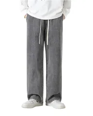 [Stilia] ワイドパンツ メンズ ジーンズ 春秋 ゆったり 通気性 速乾 軽量 デニム風 ストリート カジュアル イージーパンツ 街着 休日 リラックス (JP, アルファベット, 5XL, グレー) 