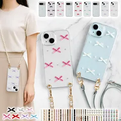 スマホケース ハード 全機種対応【クリアケース×リボン×ロングストラップ】316