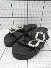 ◇ ⊂ プロズウェール キラキラ加工 厚底サンダル サイズM ブラック系 レディース E  【1511250005312】