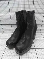 ■ ⊇ ブラック系レザーショートブーツ Mサイズ レディース E  【1511250008481】