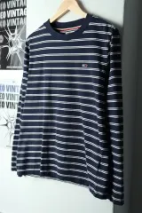 (L-XL) トミーヒルフィガー 長袖Tシャツ ストライプ ネイビー-16881