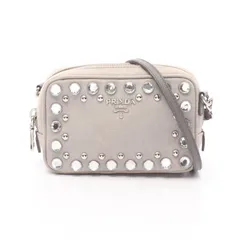 プラダ PRADA ショルダーバッグ グレー キャンバス サフィアーノレザー ビジュー ショルダーポーチ レディース Used B