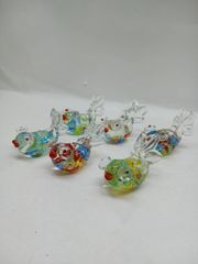[Unused and Stored] Glass Goldfish Figurines, Paperweights, Chinese Art, Set of 6, Auspicious Charms, Good Fortune, Feng Shui, Antique Decor (Fu)