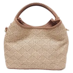 elleme(エレメ) ハンドバッグ - ベージュ×ピンクベージュ 編み込み レザー