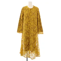 トラッゾドンナ Torrazzo Donna フレアワンピース ニット ミモレ ロング 長袖 クルーネック レース 花柄 M 黄色 イエロー 茶 ブラウン タグ付き /BB