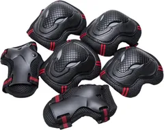 All Trust プロテクター スケボー キッズ 自転車 子供 キッズプロテクター 手首 ひじ ひざ 6点セット (ブラック,  М)