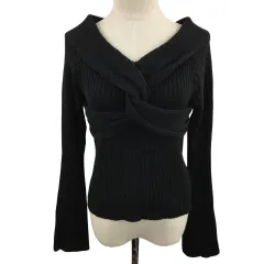 グレイル GRL セーター ニット オフショルダー プルオーバー リブ 無地 長袖 L 黒 ブラック