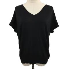 スピック&スパン Spick&Span カットソー ニット プルオーバー Vネック 無地 半袖 黒 ブラック