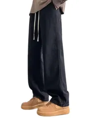 [Stilia] メンズ ジーンズ ゆったり デニム ストレートパンツ 春 夏 秋 カジュアル 速乾 通気性 ポケット付き 多色展開 S-2XL おしゃれ 軽量パンツ ジーパン カジュアル (JP, アルファベット, M, ブラック) [ブラック] [M]