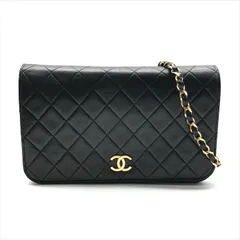 良品 CHANEL シャネル ココマーク マトラッセ ラムスキン チェーン ショルダー バッグ プッシュロック ブラック レディース k7004