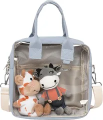 Ametilo 痛バッグ ショルダー 3WAY 見せバッグ 斜めがけ 小さめ 透明窓 クリア ぬいポーチ クリアポーチ レディース 軽量 ビニール くすみカラー 推し活グッズ オタ活 (ブルー)