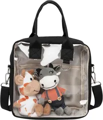 Ametilo 痛バッグ ショルダー 3WAY 見せバッグ 斜めがけ 小さめ 透明窓 クリア ぬいポーチ クリアポーチ レディース 軽量 ビニール くすみカラー 推し活グッズ オタ活 (ブラック)