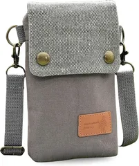 Ametilo スマホショルダー 帆布 バイカラー ミニショルダーバッグ 縦型 小さめ 軽量 3ポケット スマホポーチ ポシェット サコッシュ 斜めがけ 小物入れ iPhone収納 男女兼用 プレゼント (アーバングレー)