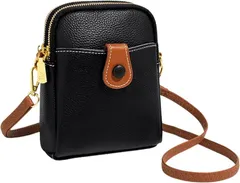 Ametilo スマホショルダー レディース 本革 縦型 高見え きれいめカジュアル スマホポーチ 小さめ 軽量 斜めがけ 2WAY 肩掛け ミニショルダーバッグ 大人 おしゃれ 通勤 旅行 プレゼント (ブラック)