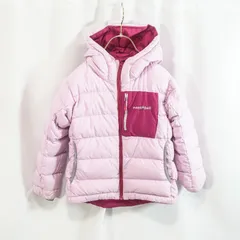 mont-bell モンベル ダウンジャケット キッズ 120cm リバーシブル フード付き 刺繍ロゴ ピンク×ワイン 軽量 アウトドア 正規品