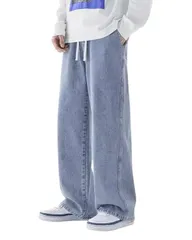 [Stilia] メンズ ジーンズ ゆったり デニム ストレートパンツ 春 夏 秋 カジュアル 速乾 通気性 ポケット付き 多色展開 S-2XL おしゃれ 軽量パンツ ジーパン カジュアル (JP, アルファベット, M, ライトブル [ライトブルー] [M]