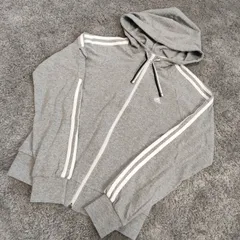 ADIDAS　アディダス  【サイズ】  Mサイズ　ジップアップパーカー　グレー　ストライプ　レディース　中古　古着
