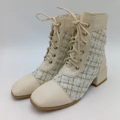 GRL グレイル ツイードレースアップ スクエアトゥ ミドルブーツ ハイヒール 白 ホワイト アイボリー 23.5cm レディース A-3-4