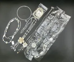 【TAKA61-38】◇未検品　『シェル・パール系ネックレス＆チョーカー ７点セット』　まとめ売り　ビーズアクセサリー