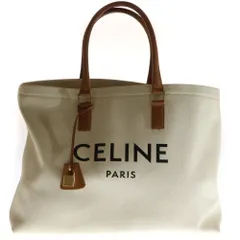 CELINE (セリーヌ) ホリゾンタルカバ ロゴプリント キャンバス レザー ハンド トートバッグ ホワイト/ブラウン