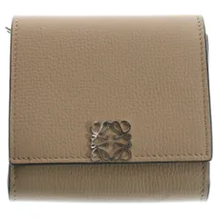 LOEWE (ロエベ) アナグラム トライフォールドウォレット コンパクトウォレット 三つ折り財布 ベージュ レザー シルバー金具