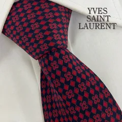 《美品》YVES SAINT LAURENT(イヴサンローラン) シルクネクタイ 総柄 幾何学柄 ワインレッド ネイビー