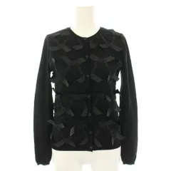 レッド ヴァレンティノ RED VALENTINO ニットカーディガン クルーネック 長袖 リボン レース S 黒 ブラック DRA9Q945-VM0209R /YT