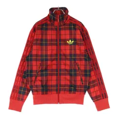 adidas (アディダス) チェック ジップアップ トラックジャケット レッド F42788