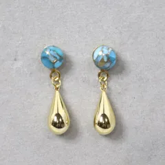 ブルーコッパーターコイズ 6mm 天然石 滴 デザインピアス