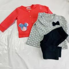 A457 Futa Futa フタフタ90サイズ 朱色の前開きトレーナー /ライトグレー　白ドット柄90サイズ/UNIQLO 黒レギンス　90サイズ