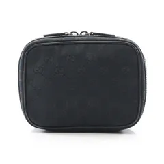 グッチ GUCCI ポーチ GGキャンバス 153129 ブラック キャンバス レザー ポーチ レディース Used A