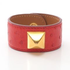 美品 】HERMES メドールブレスレット オーストリッチレッド ゴールド 