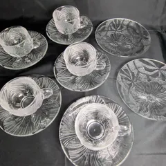 ホーヤ　ガラス　冷茶　カップ＆ソーサ―　花柄　5客　小皿　2枚