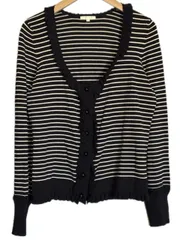 トゥービーシック TO BE CHIC ニット カーディガン II ボーダー フリル ネイビー アイボリー 長袖 トップス