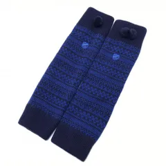 ジャックバニー ニットレッグウォーマー ネイビー×ブルー 総柄 ロゴ刺しゅう 裏フリース レディース  ゴルフウェア Jack Bunny