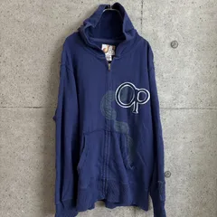 US古着【USED】OP オーシャンパシフィック フルジップ パーカー ネイビー 72 ワッペン プリント スウェット フーディー ストリート 古着 メンズ ジップアップ Ocean Pacific Ｌ　メンズ　サーフ