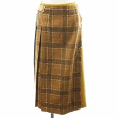 オニール オブ ダブリン O'NEIL OF DUBLIN キルトスカート ラップスカート プリーツスカート ロング丈 パッチワーク ウール F36 茶 ブラウン 黄 イエロー 緑 グリーン T12481 /AN38