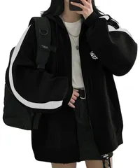 【韓国風×クール】レディース パーカー women 春 春服 秋冬 冬 レディースパーカー スウェット 大きいサイズ アウター フード付き 長袖 無地 上着 トップス ロング 10代 20代 30代 40代 50代 [ブラック] [M]