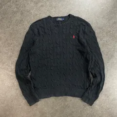 POLO RALPH LAUREN Cable Knit Sweater ポロラルフローレン ケーブル チェーン ニット セーター クルーネック ワンポイント刺繍 ブラック 黒 メンズ