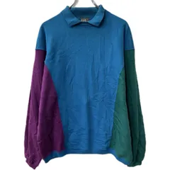 1440 無地ウェット トレーナー L ブルー マルチカラー 襟 プルオーバー トップス 秋物 a712-6803