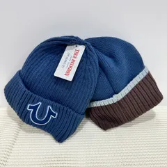 True Religion ニット帽2個セット 青、紺、ブルー、ネイビー トゥルーレリジョン 裏起毛【新品・未使用】